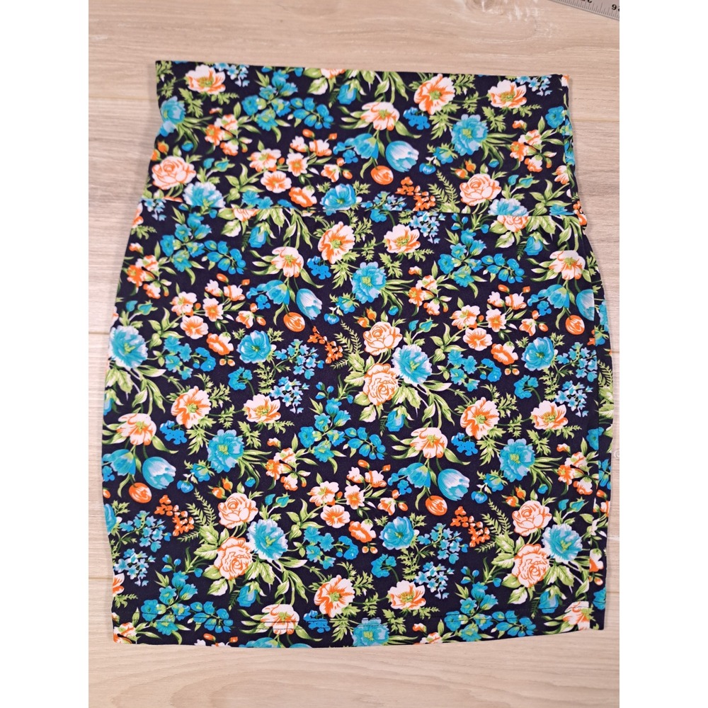 Forever 21 Y2K Floral Mini Skirt Blue Orange High Waisted Bodycon Stretch Medium